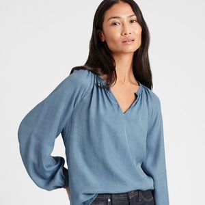 Lovely Chambray Balloon Sleeve Top